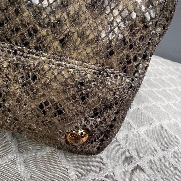 Michael Kors Python Effect Bag Tote Embossed Leather Snakeskin Print Tan Black - Picture 14 of 16